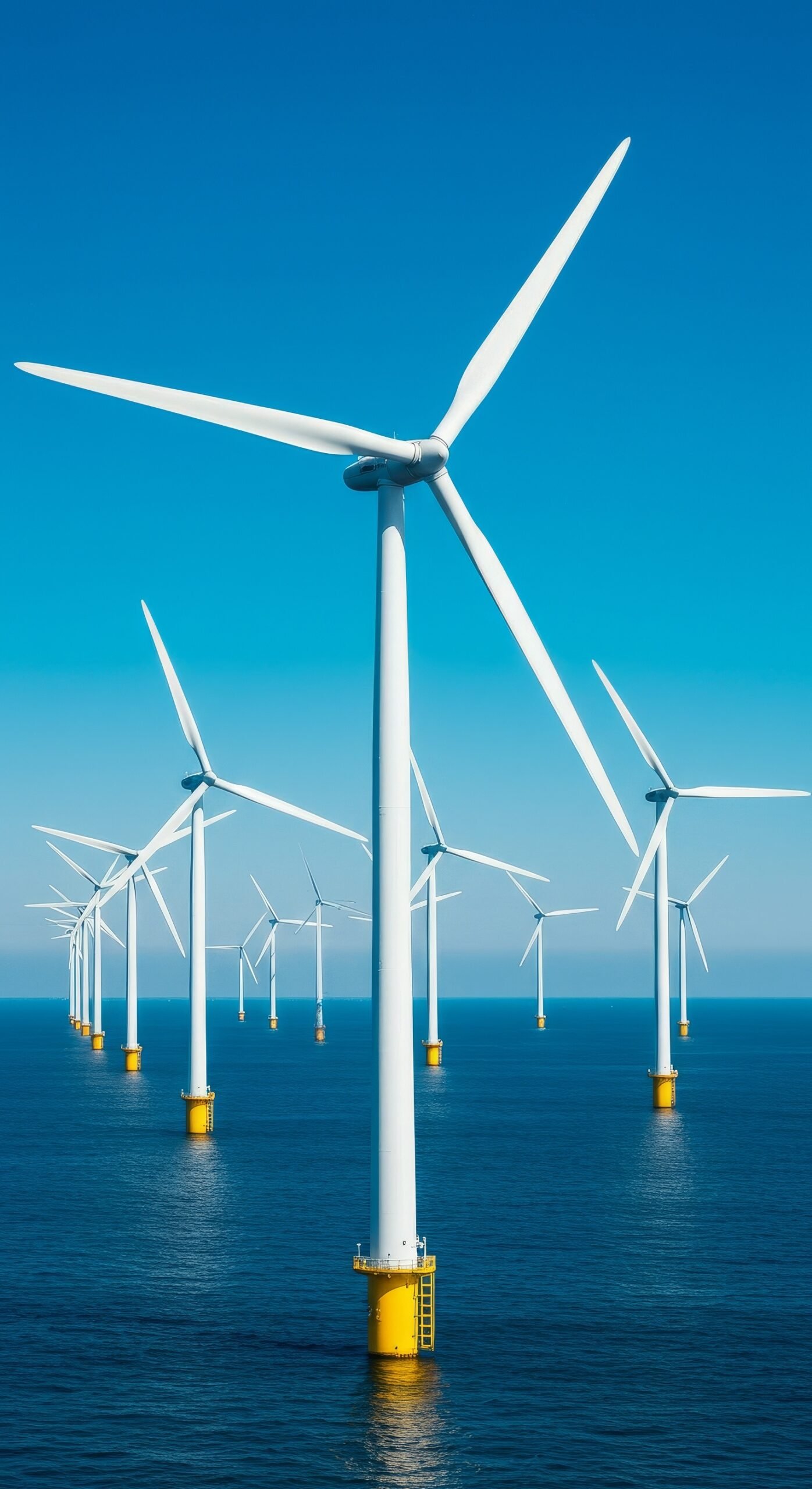 Aerial View of Wind Turbines at Sea Generating Clean Energy